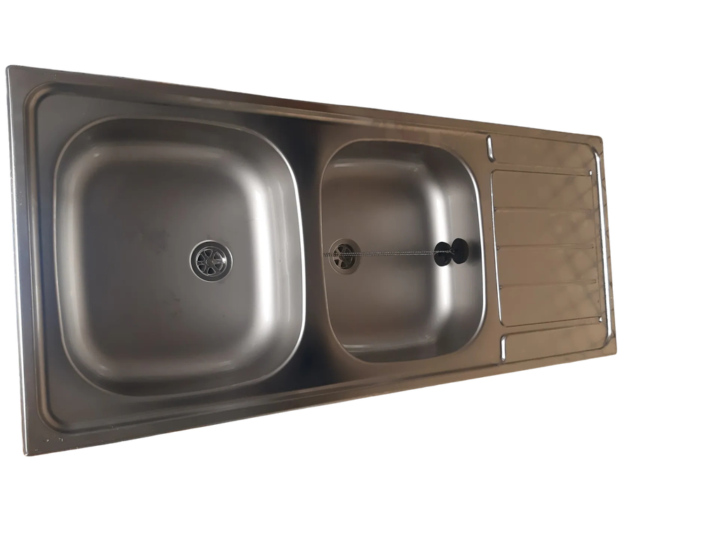 EVIER INOX 2 Cuves 116 x 50 cm + évacuation + bouchons