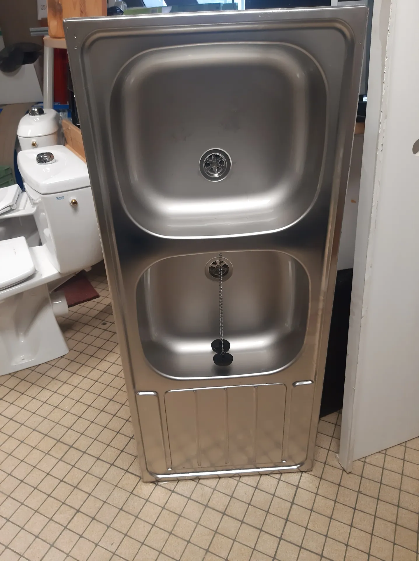 EVIER INOX 2 Cuves 116 x 50 cm + évacuation + bouchons